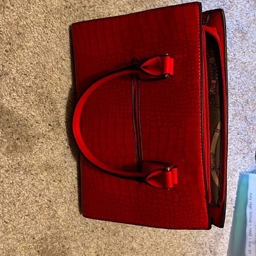 Large crocodile skin bright red purse